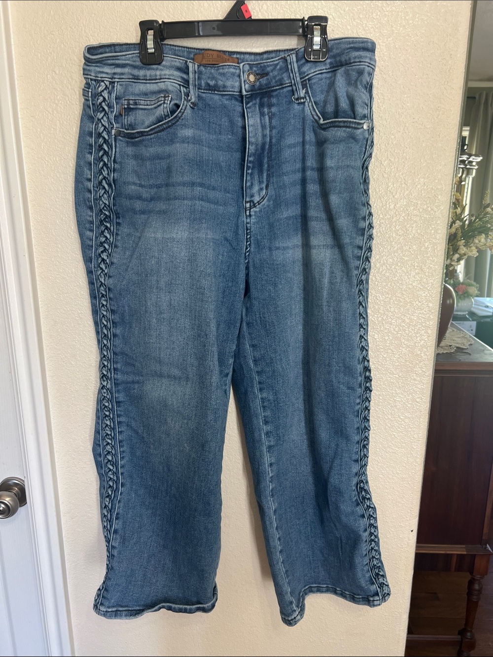 Judy Blue Medium Blue Flare Jeans with Braided Side Trim